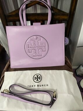 Tory Burch Purple Leather Top-Handle Satchel with Detachable Strap
